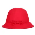 Eleganter roter Glockenhut aus Wolle für Damen mit Schleife im Vintage-Stil - M (56-58cm) / Rot