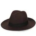 Classic dark brown wool fedora hat with black grosgrain ribbon for winter fashion - 57cm / Coffee