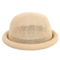 Elegant beige woven straw bowler hat with rolled brim for women's summer fashion - Kids 52cm / Khaki