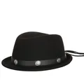 Klassischer schwarzer Wollfedora für Kinder mit Lederband und silbernen Metallakzenten - 52cm / Schwarz