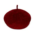 Classic wine red chenille beret hat for women with textured knit fabric and top stem - M (56-58cm) / Burgundy