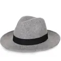 Classic grey wool fedora hat for men with black ribbon band on a white background - 57cm / Gray