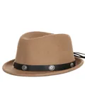 Camel Kinder Wollhut Jazz Fedora mit schwarzem Lederband und Metallverzierung - 52cm / Dunkelbeige