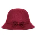 Elegant wine red australian wool cloche bucket hat with a stylish bow decoration - M (56-58cm) / Mixed Wine Red