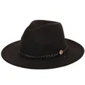 Klassieke zwarte wollen fedora hoed met gevlochten band en vintage bronzen embleem - M(56-58cm) / Zwart
