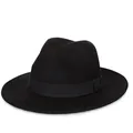 Classic black wool fedora hat with a wide brim and elegant grosgrain ribbon trim - 57cm / Black
