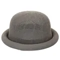 Elegant dark grey knitted round top bowler hat with a vintage rolled brim for women - Kids 52cm / Light Gray