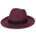 Classic wool fedora hat in burgundy finish with a stylish black ribbon band - 57cm / Mixed Wine Red