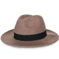 Classic brown wool fedora hat with elegant black grosgrain ribbon for men and women - 57cm / Mixed Camel