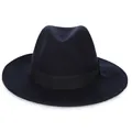 Classic dark blue wool felt fedora hat featuring a matching decorative grosgrain ribbon - 57cm / Navy Blue