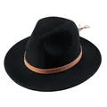 Classic black wool fedora hat with a stylish brown snake pattern leather band and wide brim - 55cm / Black