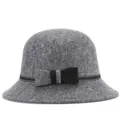 Eleganter grauer Wollfilzhut mit dekorativer Schleife und gepunktetem Band für den Winter - M / Hellgrau