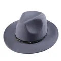 Elegant dark grey wool fedora hat with a black metallic studded band in classic style - 57cm / Gray