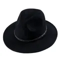 Elegant black wool fedora hat with metallic stud band decoration and wide brim style - 57cm / Black