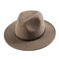 Elegant wool felt Panama hat in camel with black studded leather band for women - 57cm / Mixed Camel