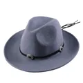 Cappello fedora grigio scuro a tesa larga con fascia nera e bottoni in metallo vintage - 55cm / Grigio