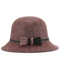 Women's autumn winter cloche bucket hat in marl dark red with black bow detail - M / Tan