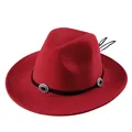 Classic red wool felt fedora hat with black band and vintage silver concho ornaments - 55cm / Red