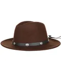 Classic dark brown wool fedora hat with black leather band and silver studs on white background - 57cm / Brown