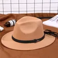 Classic khaki wool fedora hat featuring a black leather band and metal buckle detail - 55cm / Khaki