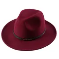 Elegant wine red wool fedora hat with vintage metallic studded black band detail - 57cm / Burgundy