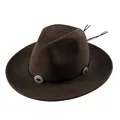 Classic dark brown wide-brim cowboy hat with black band and silver concho buckle - 55cm / Brown