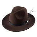 Dark brown wool fedora hat with a black leather band and silver ring buckle detail - 55cm / Brown