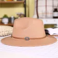 Camel fedora hat with thin leather band and silver buckle on white checkered cloth - M (56-58cm) / Western Tassel Style / Khaki