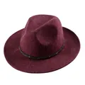 Elegant wine red wool fedora hat with a black band featuring gold square metal studs - 57cm / Mixed Wine Red