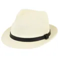 Detailed view of the woven texture and black leather strap on this straw fedora hat - 57cm / Cream Style 3