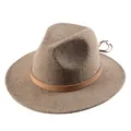 Dunkler Khaki-Wollfilzhut Fedora mit Schlangenmuster-Lederband und feiner Schnürung - 55cm / Kamelfarben Mischung