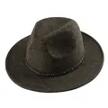Dark brown wool felt Fedora hat featuring a black band with decorative metal studs - 57cm / Mixed Coffee