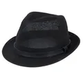 Close-up of black breathable straw fedora hat with textured leather band and buckle - 57cm / Black 3