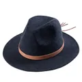 Dunkelblauer Wollfilzhut mit braunem Kunstlederband in Schlangenoptik und feinen Fransen - 55cm / Blau Mischung