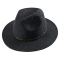 Elegant dark charcoal wool fedora hat featuring a black leather band with metal studs - 57cm / Mixed Black