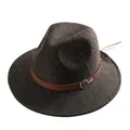 Classic dark brown wool fedora hat featuring a stylish leather band and metal buckle detail - Mixed Coffee