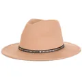 Classic light khaki wool fedora hat with a rivet-studded decorative band on white background - M(56-58cm) / Khaki