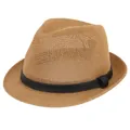 Light brown woven straw fedora hat with black leather band and decorative buckle - 57cm / Brown 3