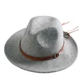 Classic grey wool fedora hat featuring a brown leather band and metallic buckle detail - Mixed Light Gray