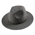 Dark grey wool fedora hat featuring a black leather band with bronze metal studs - 57cm / Mixed Dark Gray