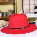 Elegant red wool fedora hat with black decorative band and silver flower button - Red Style 2