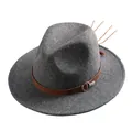 Classic dark grey wool felt fedora hat with brown leather band and silver metal ring - Mixed Dark Gray