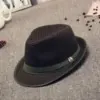 Breathable dark brown fedora hat with olive green ribbon band and metal ornament - 58cm / Green