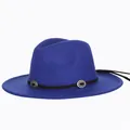 Royal blue wool fedora hat featuring a black band with decorative silver metal conchos - Blue 2
