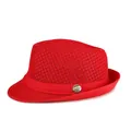 Breathable red mesh fedora hat with matching band and bronze metal buckle for sun protection - 58cm / Red