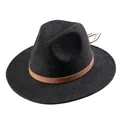 Klassischer dunkelgrauer Filzhut aus Wolle mit Schlangenmuster-Lederband und Quasten - 55cm / Schwarz Mischung