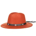 Classic wide brim wool fedora hat in vibrant orange with vintage silver conchos - 57cm / Rust red