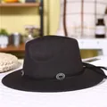 Dark brown wool fedora hat with a black band and vintage silver metal buckles - Black 2