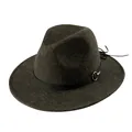 Classic dark brown wool fedora hat with black leather strap and silver ring buckle - Mixed Coffee