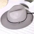 Classic grey wool fedora hat with black belt and bohemian silver sun buckles - Grey 2
